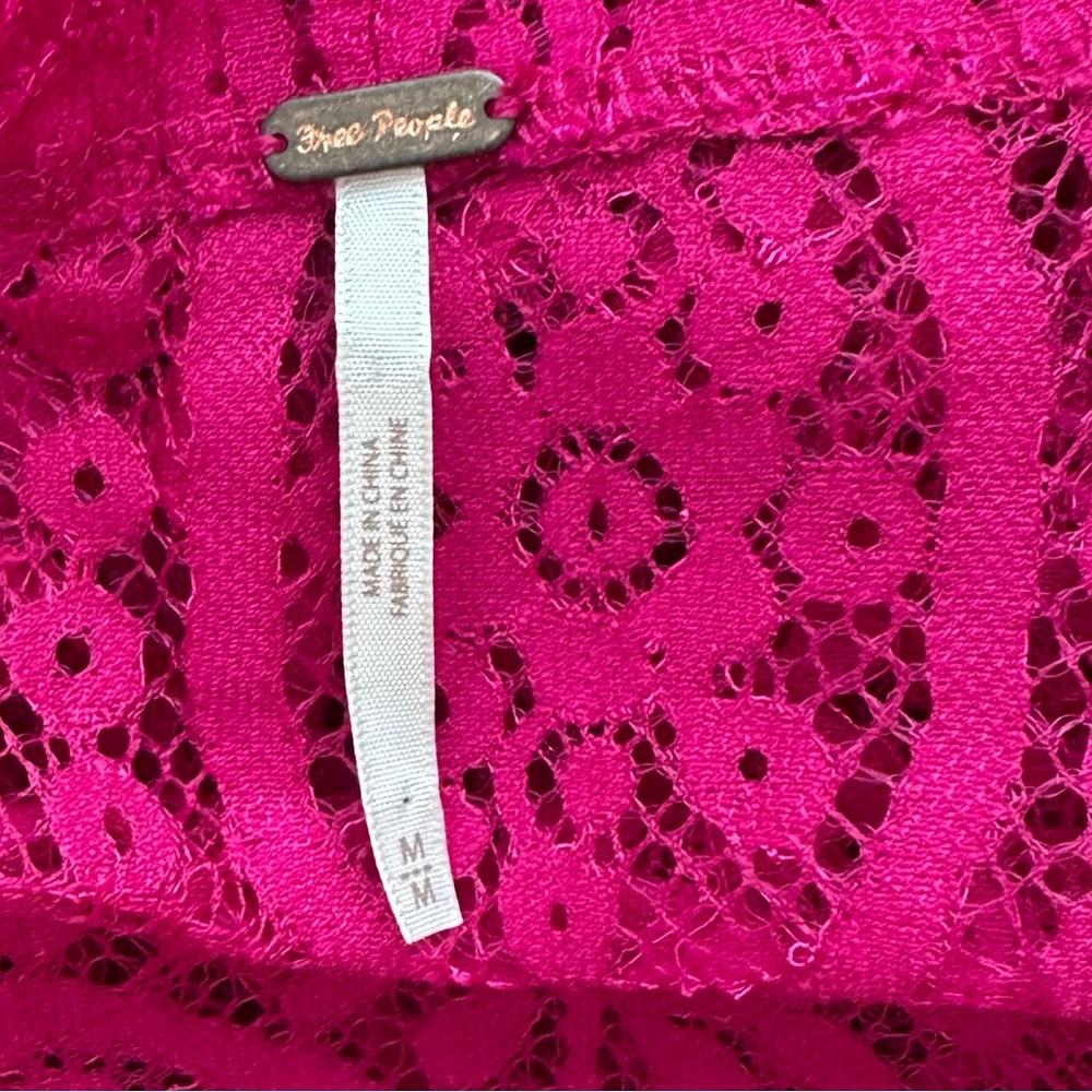 FREE PEOPLE ~ Fuchsia Sleeveless Eyelash Lace Drop Waist Dress size M - Picture 3 of 8